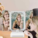 Driezijdige inklapbare make-up spiegel met LEDverlichting - 2+3 maal vergroting-Wit
