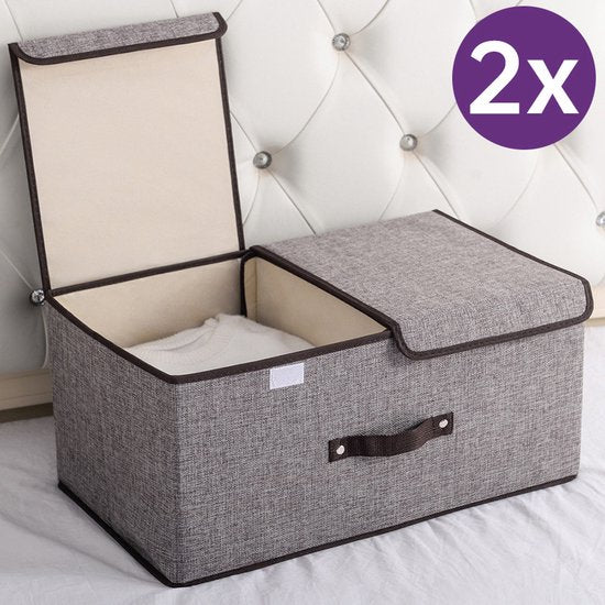 Opvouwbare Opbergbox 2 Stuks - 2 Vakken - Grijs 50x30x25cm