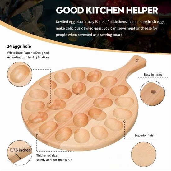 Houten Serveerplank & Eierhouder Rond – 24 Eieren – Multifunctioneel