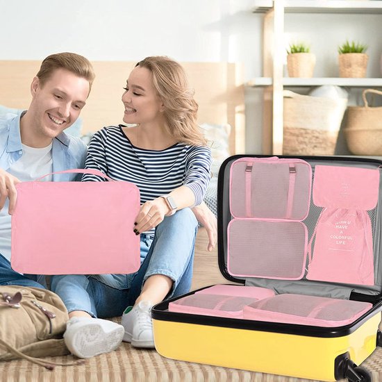 Packing Cubes 9-Delig – Koffer Organizer Reistassen – Duurzame Bagage Opbergset – Roze