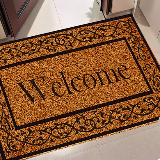 Kunststof Deurmat Welcome 60x80 cm – Kokoslook – Antislip PVC – Bruin – Rechthoekig – Voor binnen en buiten