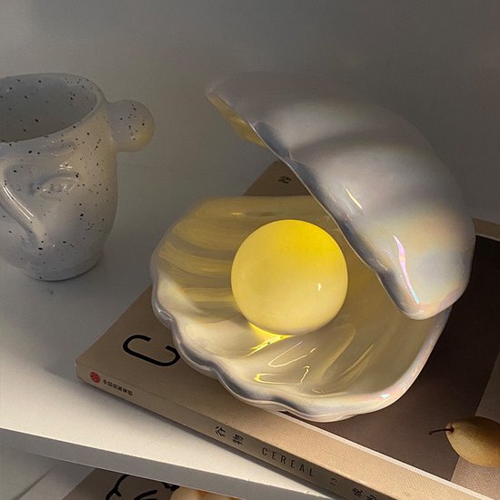 Keramische LED Nachtlamp Schelpvorm - 2 Batterijen Inbegrepe