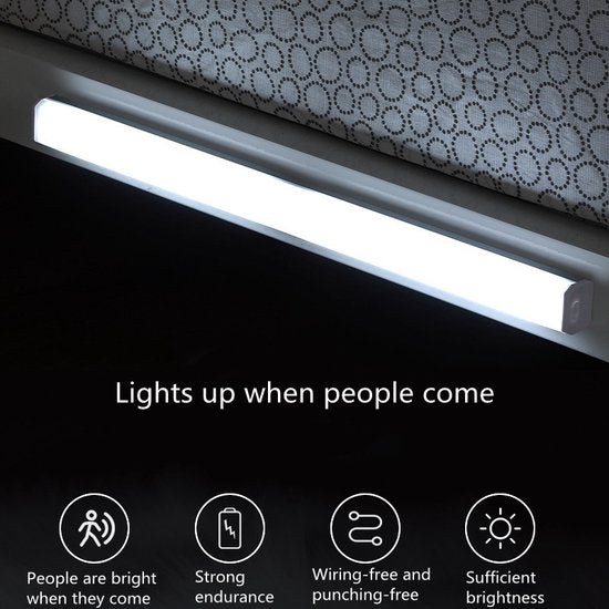 Xtraworks - LED Kastverlichting met bewegingssensor -Keukenverlichting onderbouw zilver (wit licht)-USB oplaadbaar- 50CM