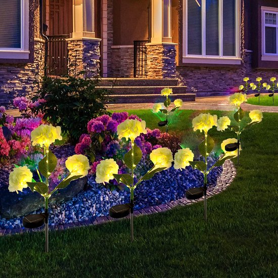 zonne-energie Hortensia Terraslamp voor Sfeervolle Buitenverlichting -Met dag en nacht sensor-IP55- 75,5 cm hoog-groen