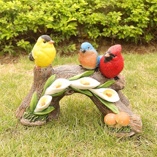 Betoverende Vogels op Zonne-energie- Tuinbeeld met 4 LED-lichtjes - Een Symbool van Liefde en Licht voor Je Tuin 26*13*18CM