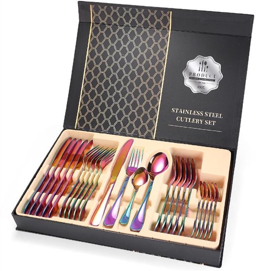 24-delig Luxe Regenboog Bestek Set - RVS - Voor 6 Personen - Familieset - Luxe