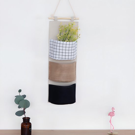 Merkloos 3-vaks Hangende Organizer, 19 x 58,5 cm, Katoen