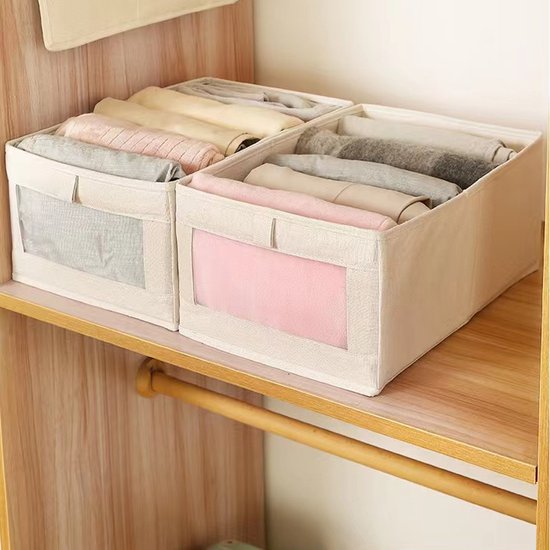 Merkloos: 2 stuks Beige Opbergdoos, Opvouwbaar & Stapelbaar