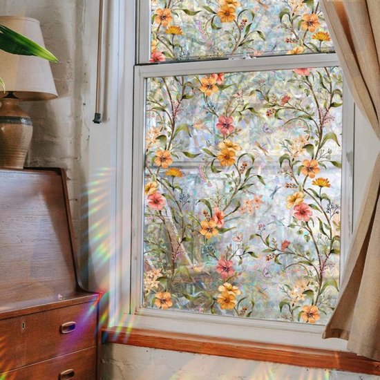 Verduisterende Raamfolie Bloemen – 40x100 cm – Privacy Glasfolie – Statisch Zelfklevend – Decoratief & Herbruikbaar