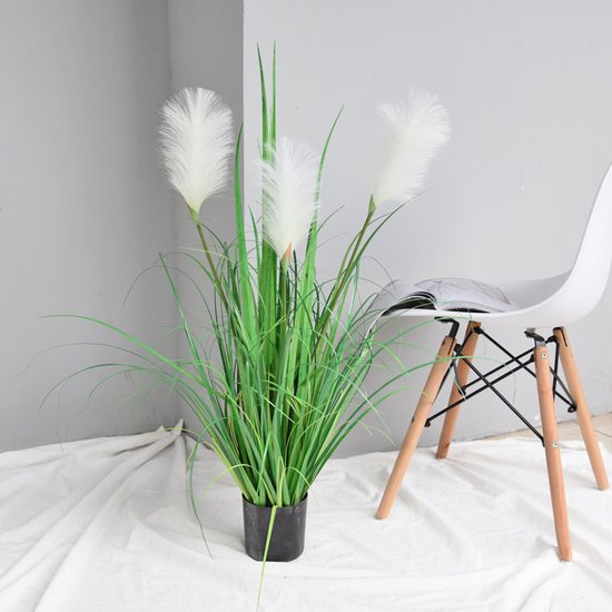 Realistische Kunstplant Pampasgras - Witkleuren - Onderhoudsvrij en Duurzaam - 90 cm Hoog