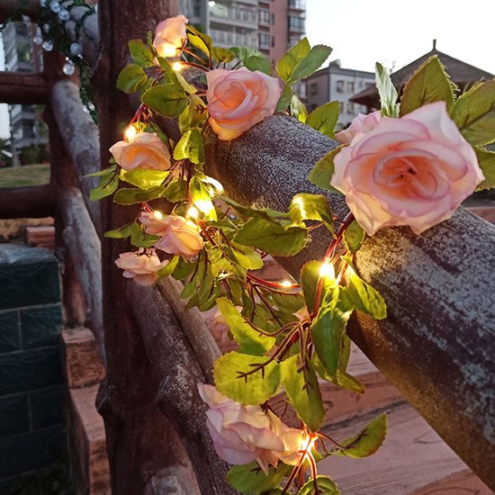 Xtraworks - Led lampjes slinger - Rozen - Bloemen - 2 meter - 20 lichtjes - Roze rozen - Warm licht - Bruiloft - Batterij