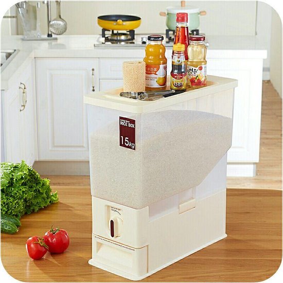 Rijst/Granen Container/Dispenser/ Opbergdoos -15KG inhoud - wit
