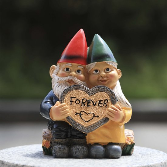 Romantische Kabouters met 'Forever' Hart - Charmante Tuindecoratie- Hars Tuinbeeldje10*6,5*13,5cm