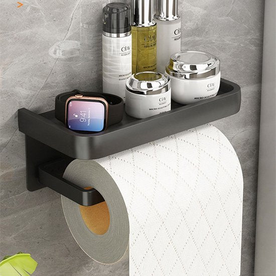 Moderne Zwarte Toiletpapierhouder met Plank 18x10,5x8cm