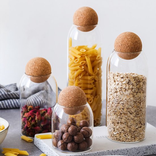 4 delige Afsluitbare Bewaardozen van Hoog Borosilicaatglas - Vooraard Glazen Pot voor Een Stijlvolle en Praktische Keukenorganisatie (Inhoud：450ML+750ML+1000ML+1300ML）