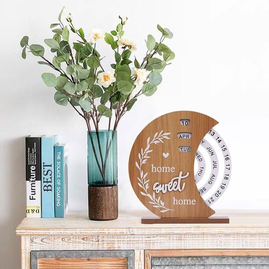 Houten Maanvormige Draaikalender - Home Sweet Home Design