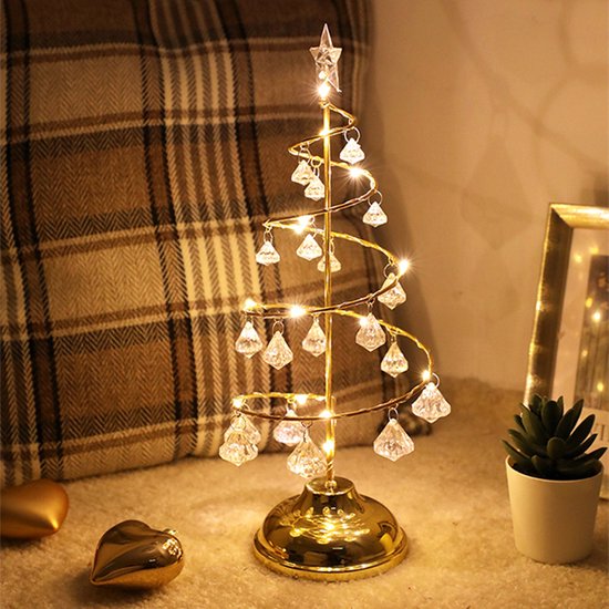 led kerstverlichting -tafellamp- kerstboom vorm lamp werkt op batterij -kerstversiering-gouden warm licht