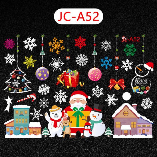 Kerst Raamstickers met kerstman ,sneeuwpoppen en Kerstfigure