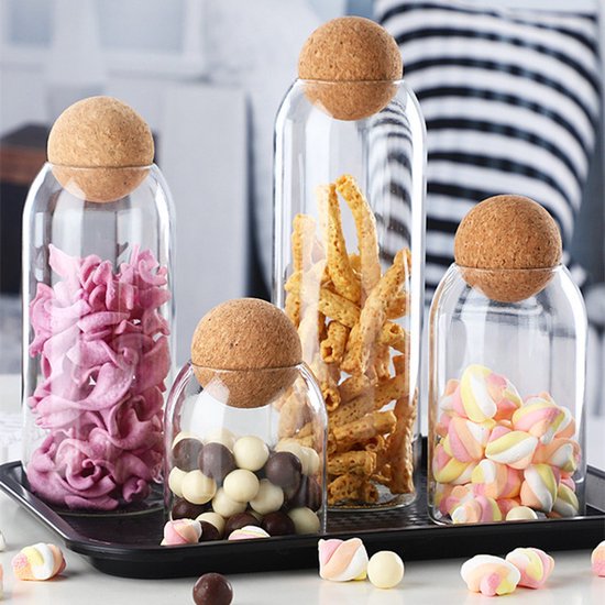 4 delige Afsluitbare Bewaardozen van Hoog Borosilicaatglas - Vooraard Glazen Pot voor Een Stijlvolle en Praktische Keukenorganisatie (Inhoud：450ML+750ML+1000ML+1300ML）