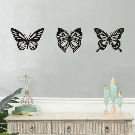 Metalen Vlinder Wanddecoratie 3-pack – Modern Zwart – Binnen & Buiten – 3D Effect – Uniek Design – afbeelding 22