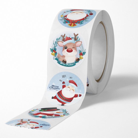 3000 Kerststickers op 6 Rollen – Ronde Zelfklevende Stickers voor Cadeaus, Verpakkingen en Kerstdecoratie