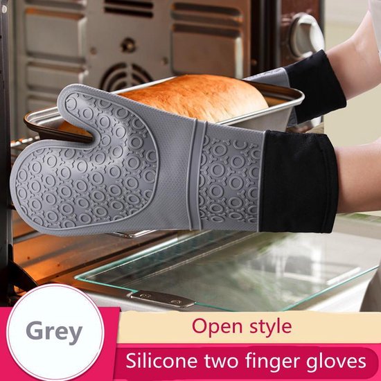 Siliconen ovenwanten 1 paars(2 stuks) met Zachte Katoenen Voering- hittebestendig tot 260 °C anti-slip lange bakhandschoenen voor koken bakken-lichtgrijs