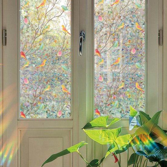 Milieuvriendelijke PVC Glasfolie - Kleurrijk vogel patroon - Zelfklevend - Privacy en UV Bescherming - 40x100 cm