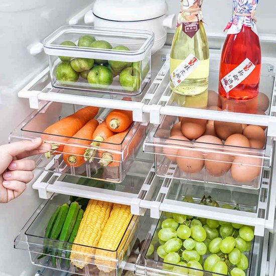 2 Stuks Koelkast Opbergbox Laden - Houd je Koelkast Georganiseerd met Gemak en Stijl - Duurzaam PET Plastic - Uittrekbare lade met handvat - Transparan