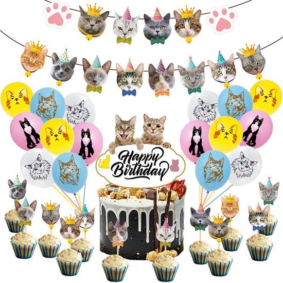 44 delig verjaardagset - Thema: Katten - Versiering voor feestjes, verjaardag