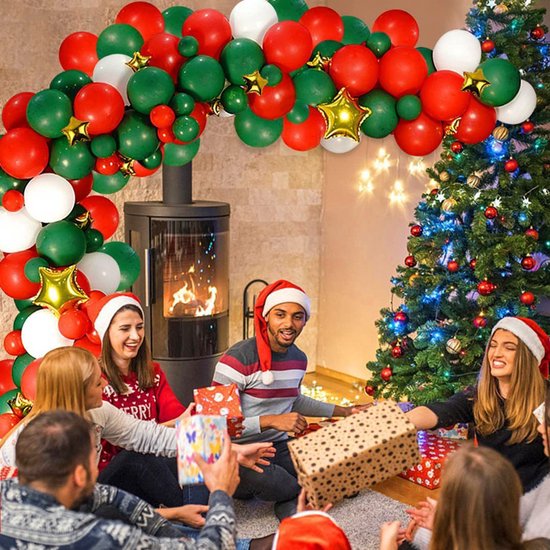 131 delige KerstBallonnenboog- Ballonnenset- Feest/ Party-Verjaardag-jubileum-kerstdecoratie met ster-rood en groen
