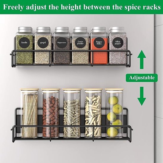 Magnetisch Plankje met Haak – Set van 2 – Zwart – Sterke Koelkast Organizer – Multifunctioneel en Verstelbaar – Keuken Opbergplank