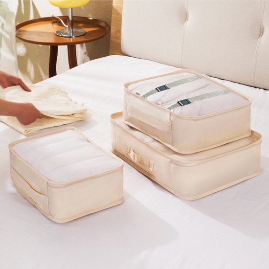 9 delige reisopbergtassenset-Packing Cubes-Bagage organizers- Duurzaamheid en Stijlvol Reizen-ivoorwit