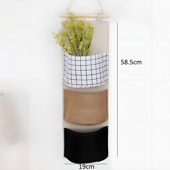 Merkloos 3-vaks Hangende Organizer, 19 x 58,5 cm, Katoen