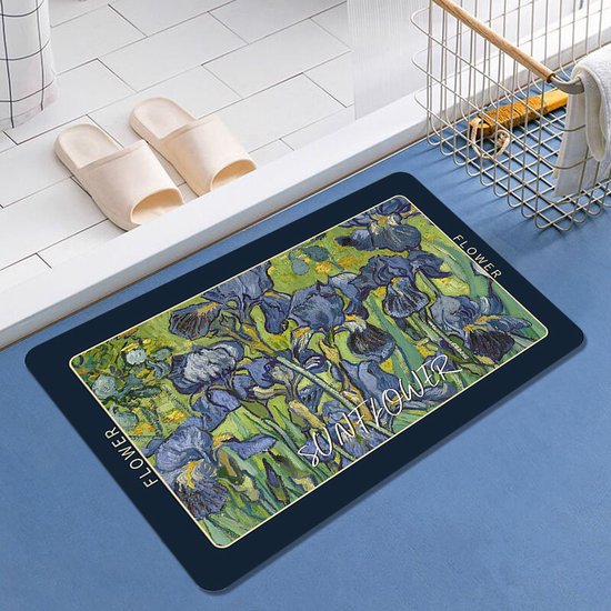 Kunstzinnige Antislip Badmat - Vincent van Gogh's "Irissen" - Luxe Siliconen Diatomeeënaarde Mat - 39,5x59 cm