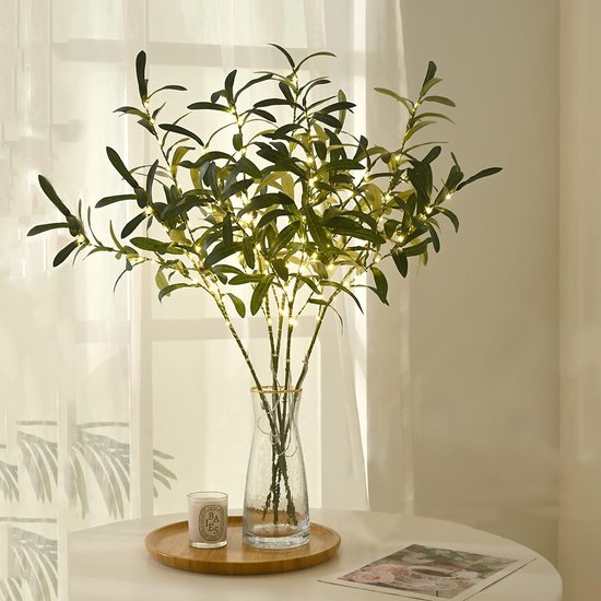 LED Kunsttak Olijfbladeren 85cm, 30 Warm Witte LED's