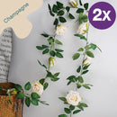 2 Stuks Rozen Slinger - Kunstbloemen slinger - Balkon decoratie - Zomerbloem- 145cm - Klimroos Light Champagne - Bruiloft Decoratie – Trouwen -Trouwdag bloemen