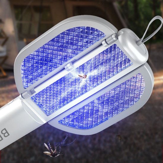 2 in 1 Ophangbare Muggenmepper- USB Oplaadbaar-1200 mAh Batterij-UV-lamp- wit en grijs