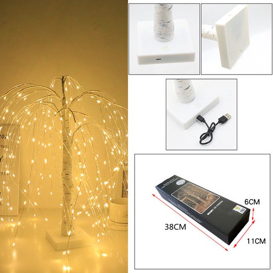 Stijlvolle LED Wilgenboom Lamp 50cm hoog met 7 modi-voor Woonkamer en Slaapkamer - Dual Power (USB & Batterij), Warm Wit Sfeerlicht, Energiezuinig & Veelzijdig Design-wit