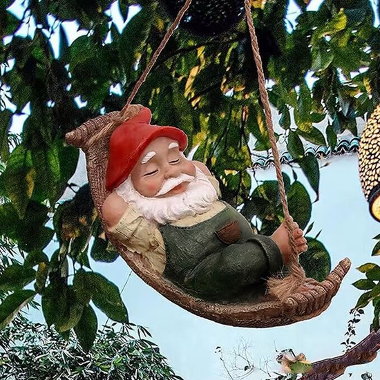 Hangende tuinkabouter - Oude man in hangmat - Tuindecoratie