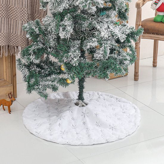 Duurzame Geborduurde Kerstboom Rok - 122cm, Wit/Zilver