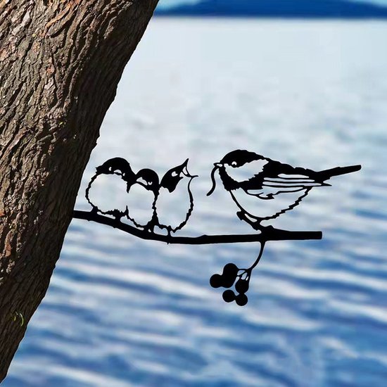 Metalen Vogelfamilie Boomhanger - Duurzame Tuindecoratie