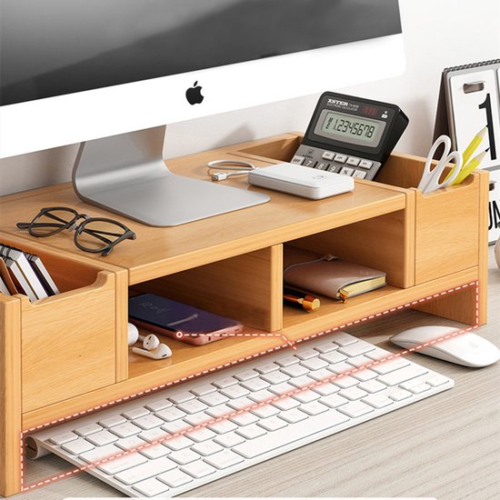 TDR-Monitorstandaard - Beeldscherm verhoger -Bureau organizer 50X20X14CM- Draagvermogen van 30 kilo-esdoornhout kleur