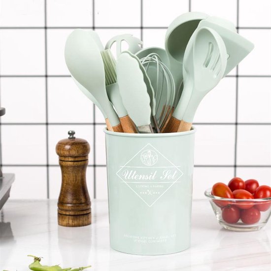 TDR - Kookgerei set met Houder 11-delig - Hout met Siliconen