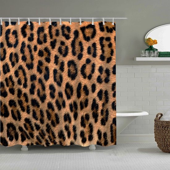 Waterdicht douchegordijn met luipaardprint - - Luxe Uitstraling, Uitstekende Waterbestendigheid - Hoogwaardig, Extra Dik, Gemakkelijk te Installeren 180*200CM-zwart/goud