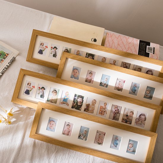 TDR-Fotolijst -Collagelijst voor 10 mini foto's - Fotomaat 3,5 x 5,4 cm -Houten frame - Lichtbruin