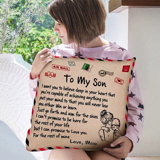 Sierkussensloop 45x45 cm - 'To my son' cadeau van moeder