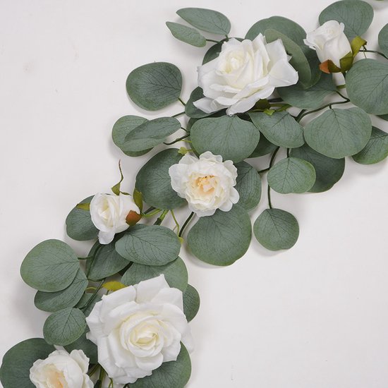 Kunstwijnstok met 21 witte rozen - 1.85m decoratie