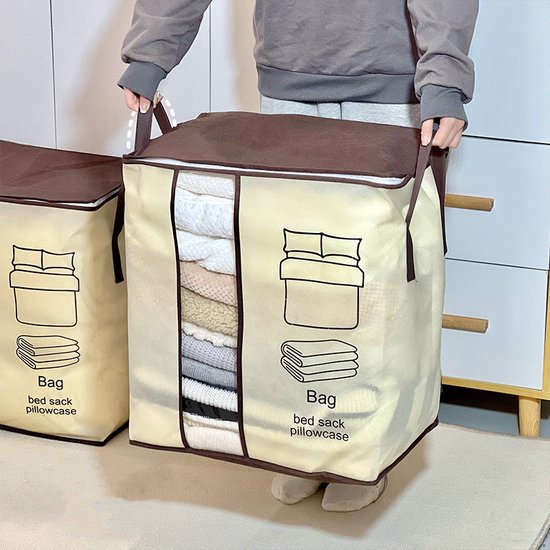 3 stuks Opbergzakken Dekbed & Kleding 45x28x49 cm Beige
