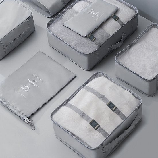 9 delige reisopbergtassenset-Packing Cubes-Bagage organizers- Duurzaamheid en Stijlvol Reizen- grijs