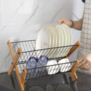 Opvouwbaar bamboe-metalen afdruiprek - zwart